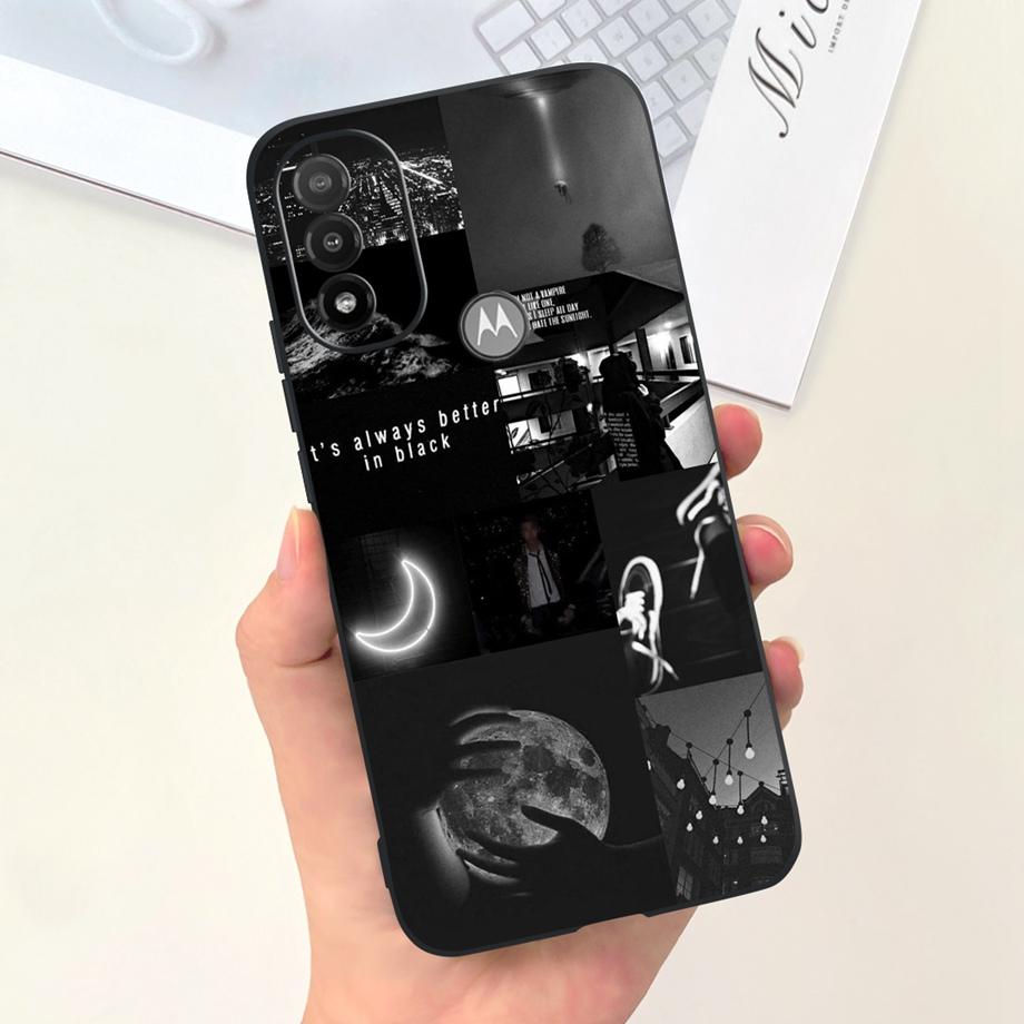 For Moto E20 Case 6.5" Soft Silicone Black Cat Moon Night Back Cases for Motorola Moto E20 Case TPU Capa Motorola E20 Bumper