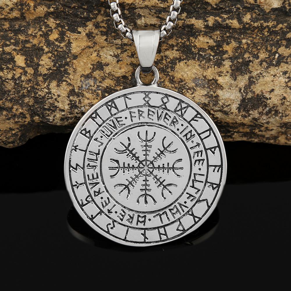 Accessories European and American Retro Titanium Steel Necklace Stainless Steel Viking Jiaolong Odin Rune Pendant