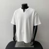 Men Waffle Knit Notch Neck Short Sleeve T Shirt Casual Loose Fit Summer Top
