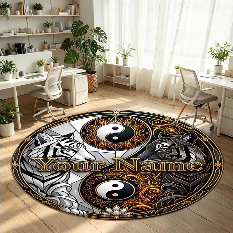 Wild Animals (77) Theme Round Crystal Velvet Rug Custom Name Text Personalized Floor Mat Home Decor Non Slip Crystal Carpet