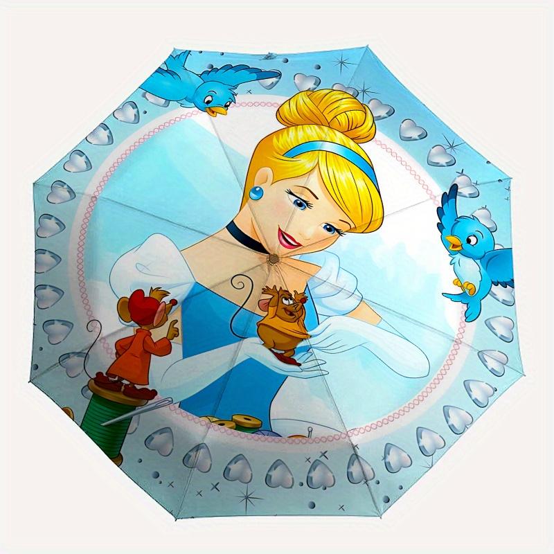 Cinderella, Fairy Tale Automatic Opening and Closing Umbrella - 8 Ribs Portable Folding Umbrella with Plastic Handle, Suitable for Leisure a