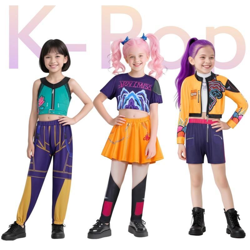 2025 Nový film K-Pop Mira Rumi Zoey Hunters Cosplay Kostým Halloween Karneval Démon Pódium 3D Tištěný Vzor Oblečení pro Hraní rolí