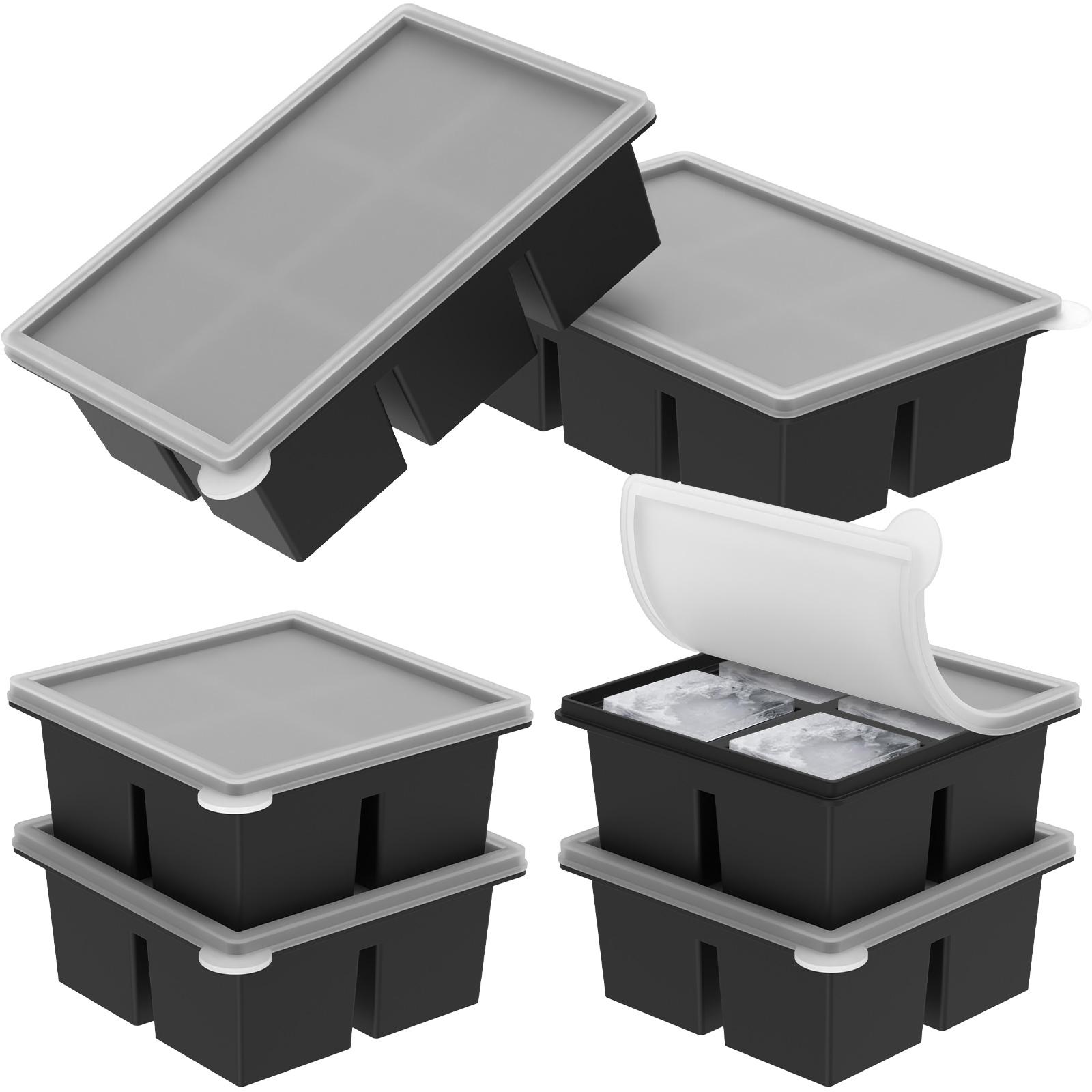 6 Pcs Silicone Ice Cube Tray 4/6 Grid Ice Cube Trays with Removable Lids Stackable Ice Cube Making Mold for Kitchen Accessories