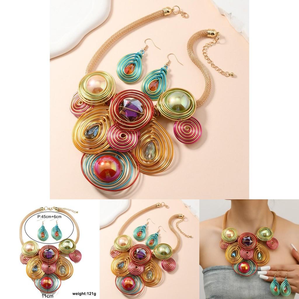 Modern Jewelry Set With Crystal Beads And Aluminum Wire For Women And Men