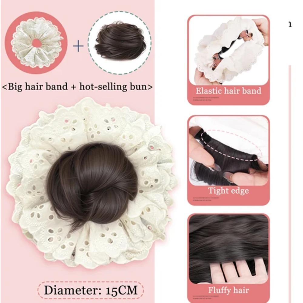 Lace Hair Bands Ponytail Holders Hair Artifact False Hair Pieces Flower Bun Head Wig  Women