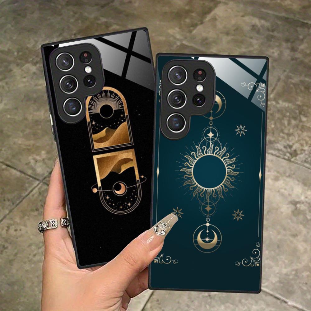 Sun Moon Mobile Cell Phone Case for Samsung Galaxy A56 55 54 53 52 51 36 35 34 23 16 15 5G Glass Colorful Cover Pretty Luxury