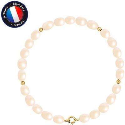 Armband - - Echte Süßwasser-Zuchtperle 4-5 mm - Gelbgold - 18 cm - Damen