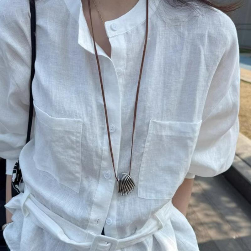 Silver textured shell pull-out necklace, simple and cold wind collarbone chain, versatile temperament, personalized jewelry women