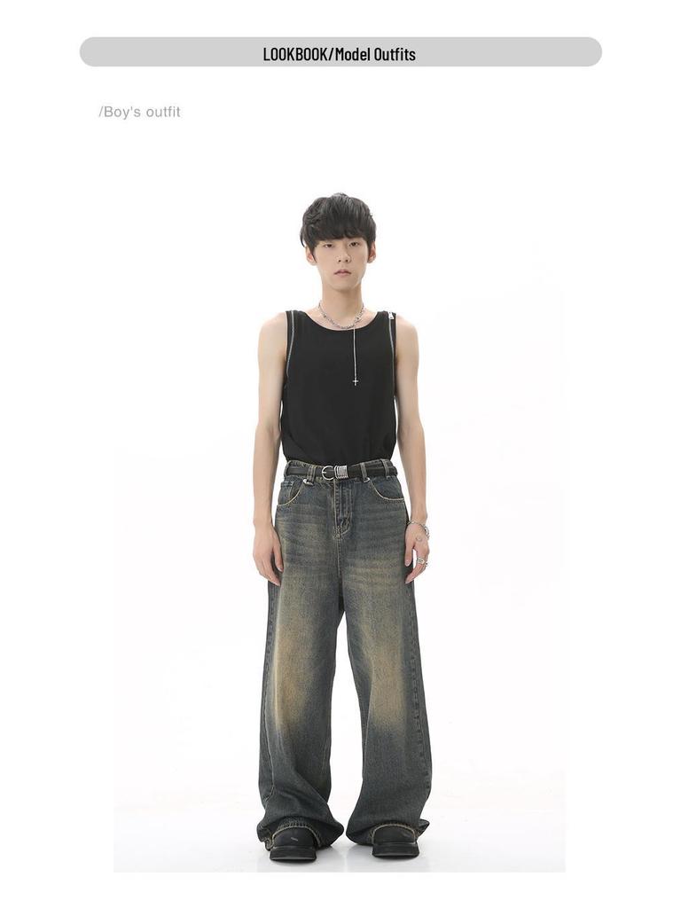 Men's Retro Hong Kong Style High-Waisted Wide-Leg Jeans | 2025 Seasonal New Arrivals