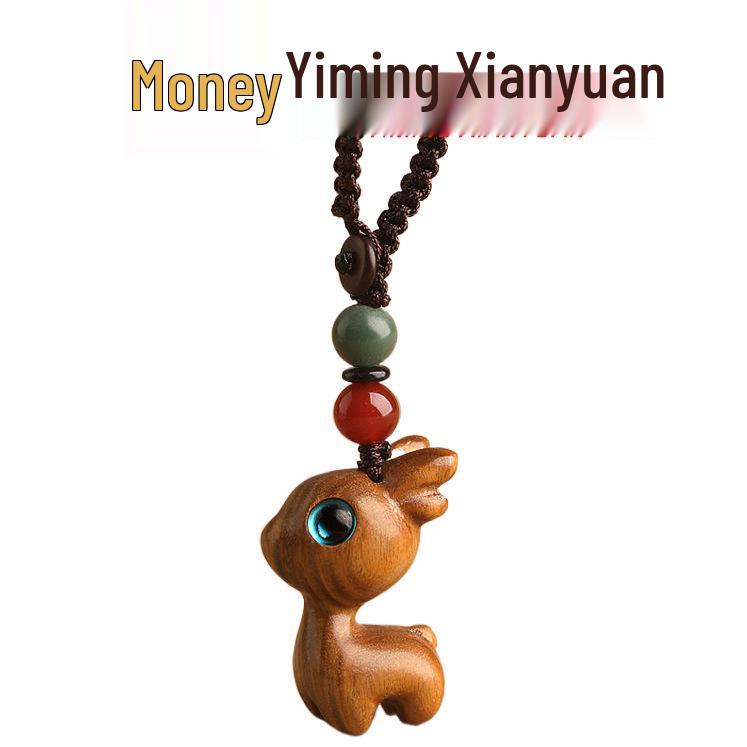Yiming Xianyuan Sandelholz Hirsch Schlüsselanhänger & Handy-Lanyard-Anhänger für Paare