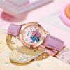 Rose Gold Diamond Leather Watch for Female Students, Perfect Exam Timepiece for Middle School Girls