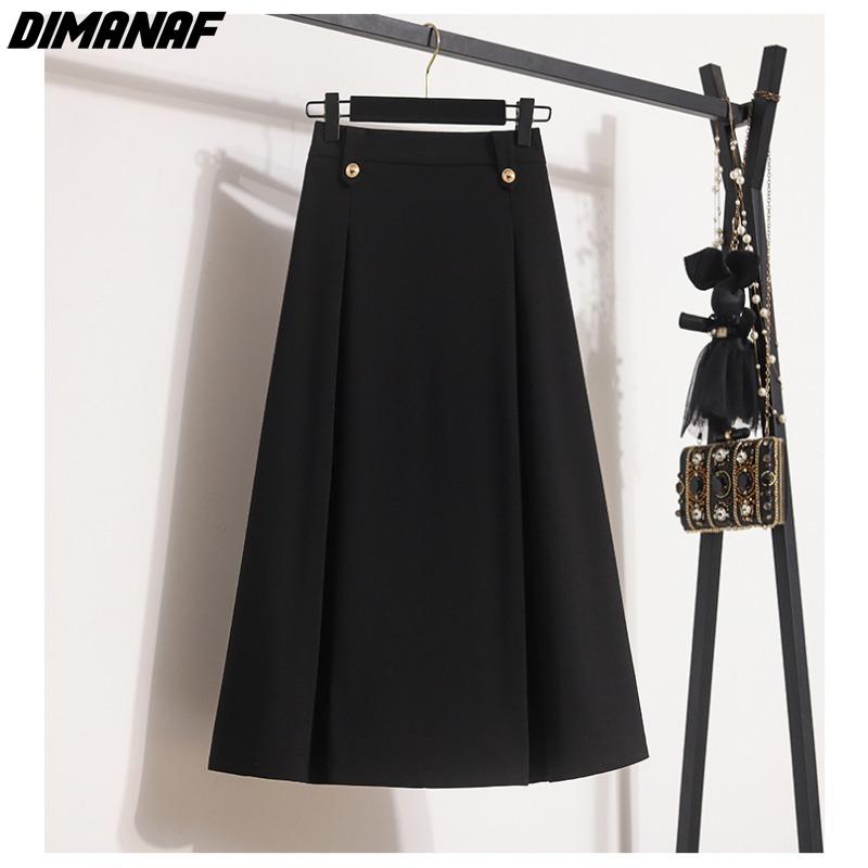 DIMANAF 2024 Spring Summer Plus Size Damkjolar Lös resår i midjan Oversize Mode A-Line solida veckade långa kjolar