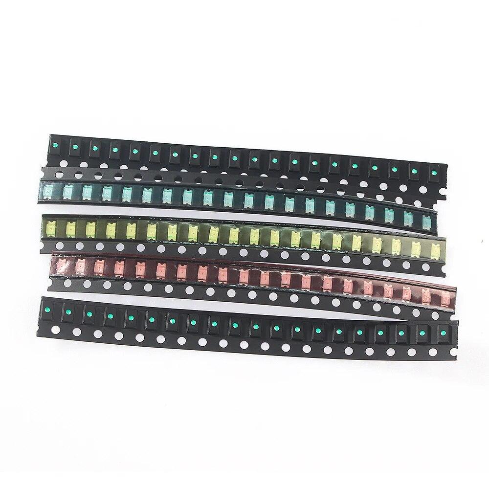 

100 шт. 1206 SMD светодиодный диод, красный, желтый, синий, зеленый, белый, 5 цветов * 20 шт., набор образцов, осветительные диоды, комплект электроники «сделай сам»