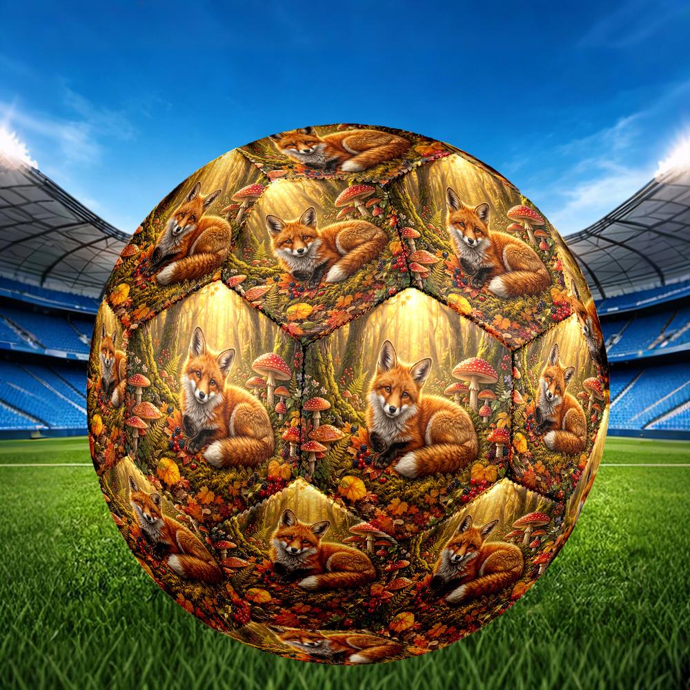 1pc Autumnal Fox Forest Theme Soccer Ball Football, Size 5, Lightweight PVC, Durable Outdoor Training Soccer Ball, Gift M61455