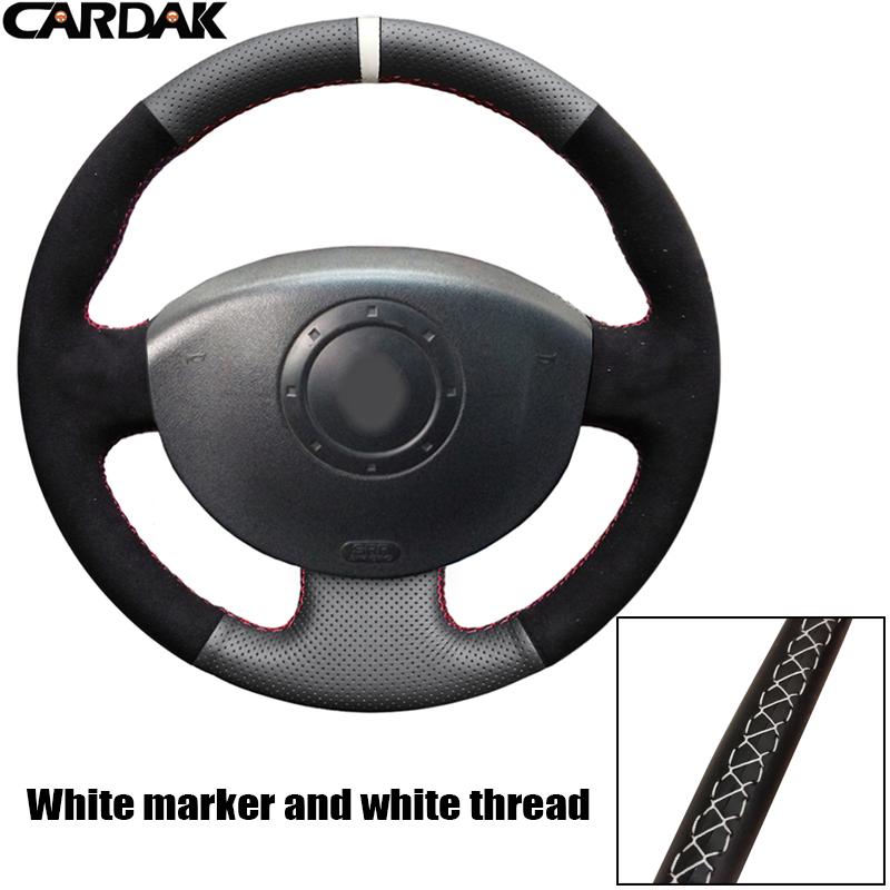 CARDAK Kunstleer Zwart Suede Auto Stuurwielhoezen voor Renault Megane 2 2003-2008 Scenic 2 2003-2009 Kangoo 2008