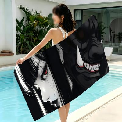 Janpanese Mask Girl Towel Beach Towels Yoga Gym Lightweight Portable For Swimming Shower Travel Sports Accessories Sandproof
