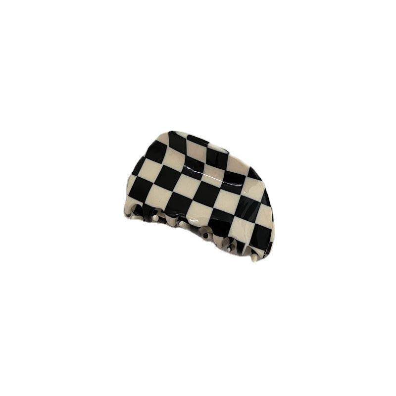 Black & White Checkerboard Shark Hair Clip - Elegant Summer Accessory
