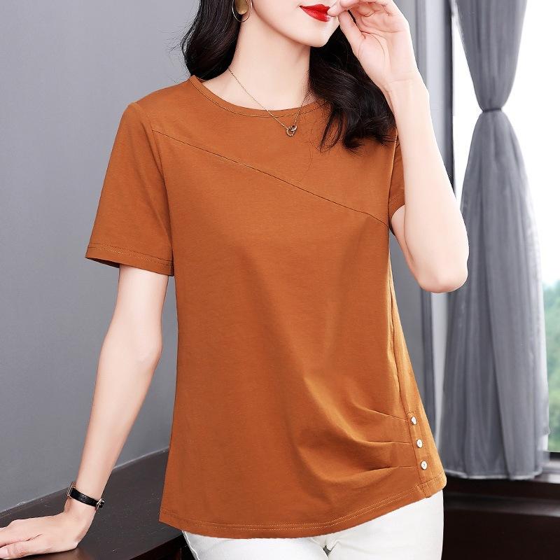 Large-size Short-sleeved T-shirt Fashionable Middle-aged Mother Summer Clothes Women's Clothing New Style Women's Top Irregular Women's Clothing