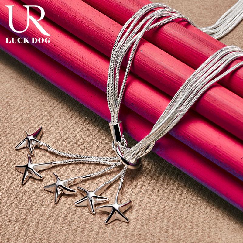 Collier étoile de mer en argent sterling 925 avec cinq chaînes serpent, bijou de mariage tendance