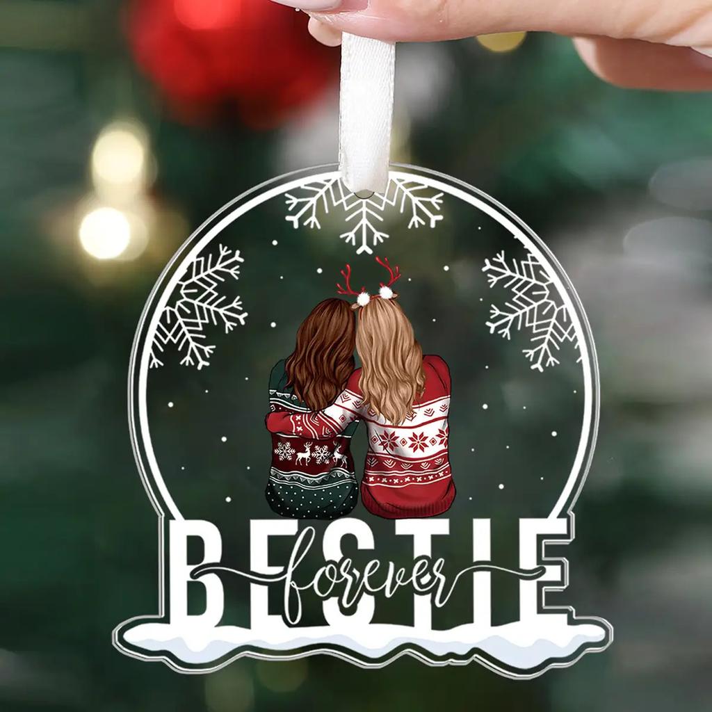 2D Płaski, 2D Płaski Najlepsze Przyjaciółki na Zawsze - 1 Akrylowy Wisiorek Płatka Śniegu | Idealny Prezent dla Sióstr i Najlepszych Przyjaciółek | Dekoracja na Choinkę