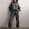 2026 Womens Solid Color Hooded Sweatshirt Jogger Pants Set Casual Two-Piece Outfit Collection