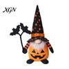 Creepy Gothic Style Ornaments Halloween Plush Gnome Decoration, Spooky Orange Black Spider Web Bat Swedish Faceless Dolls Tomte Elf Figurine,