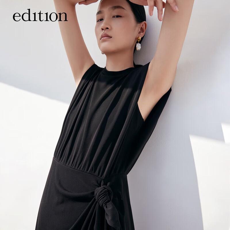 

Edition Women s Summer Tie-Detail Acetate Black Dress S 160
