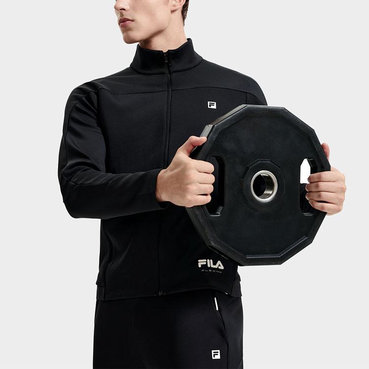 FILA Fitness Series Solid Color Logo Print Stand Collar Sports Jacket Men Jacket Deep-Black A11M311508F-BK