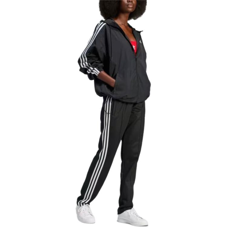 adidas Side Stripe Casual Sports Zip-Up Hooded Jacket Women Outerwear Black IR8095