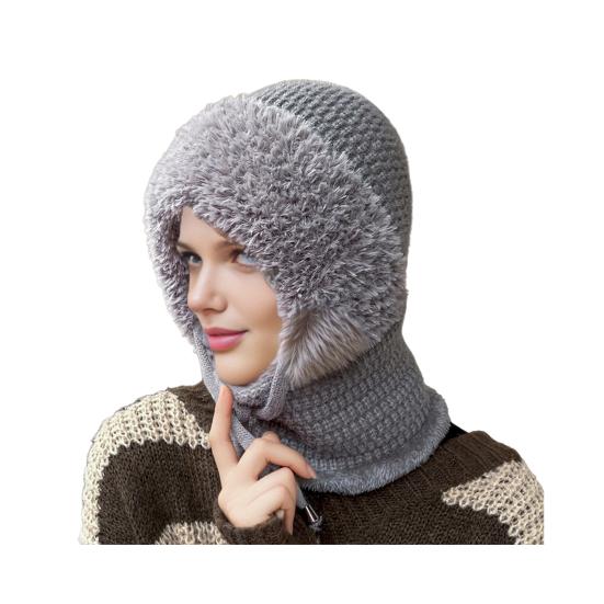 Outdoor Headgear Solid Color Plush Trim Windproof Warm Face Guard Scarf Hat Skiing Hiking Biking Winter