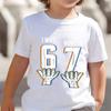 Cute Meme T-Shirt for Boys Girls Childrens Six Seven Funny Kids Y2k Tees Tops 67 Brainrot Print Round Neck Short Sleeve T Shirt