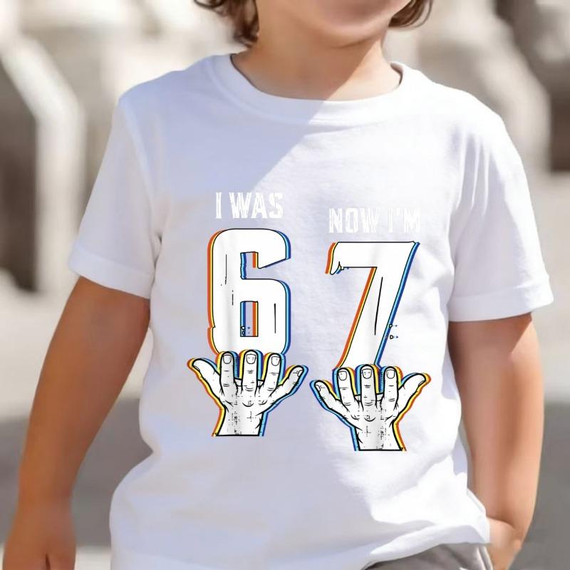 Cute Meme T-Shirt for Boys Girls Childrens Six Seven Funny Kids Y2k Tees Tops 67 Brainrot Print Round Neck Short Sleeve T Shirt