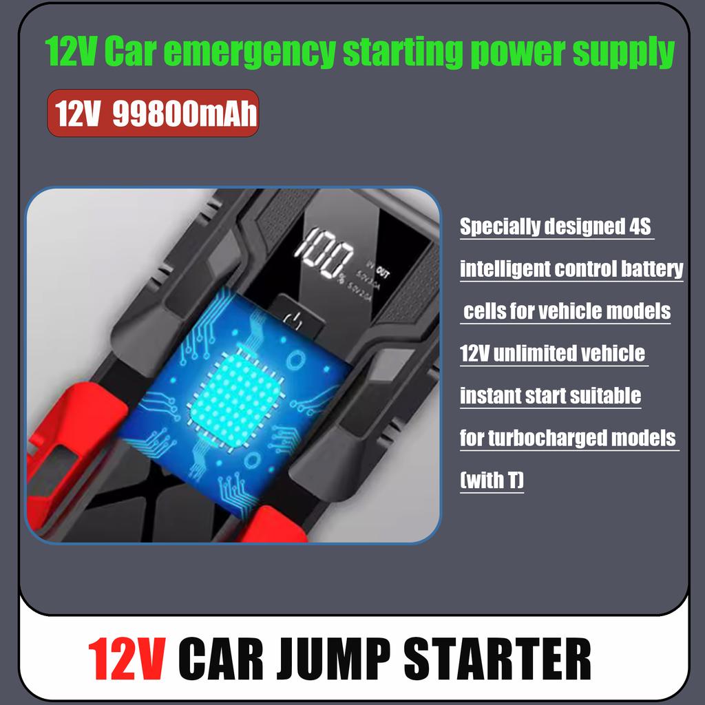 Nou Starter Portabil pentru Mașină 12V 99800mAh, Baterie Externă de Urgență Portabilă cu LED, USB, pentru SUV, Van, Motocicletă, ATV