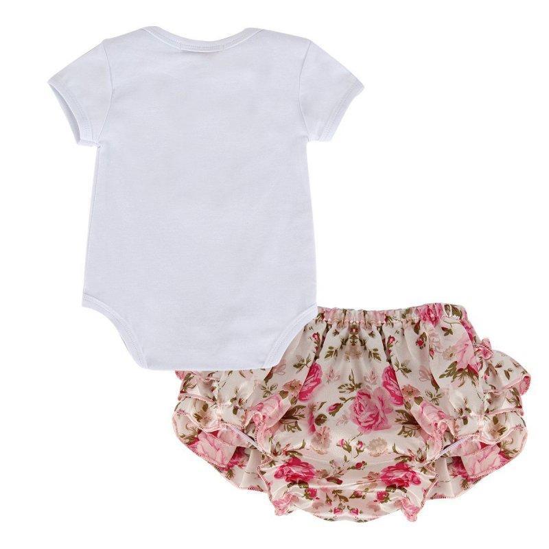 Spedbarn Nyfødt Småbarn Baby Jenter Søt antrekk Kortermede topper med trykk Romper Jumpsuit Body+buksesett