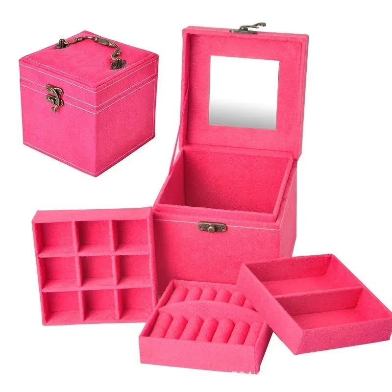 1 Pcs Multi-functional Three-layer Leather Drawer-style Jewelry Box Earrings Lock Jewelry Box Necklace Ring Storage Box