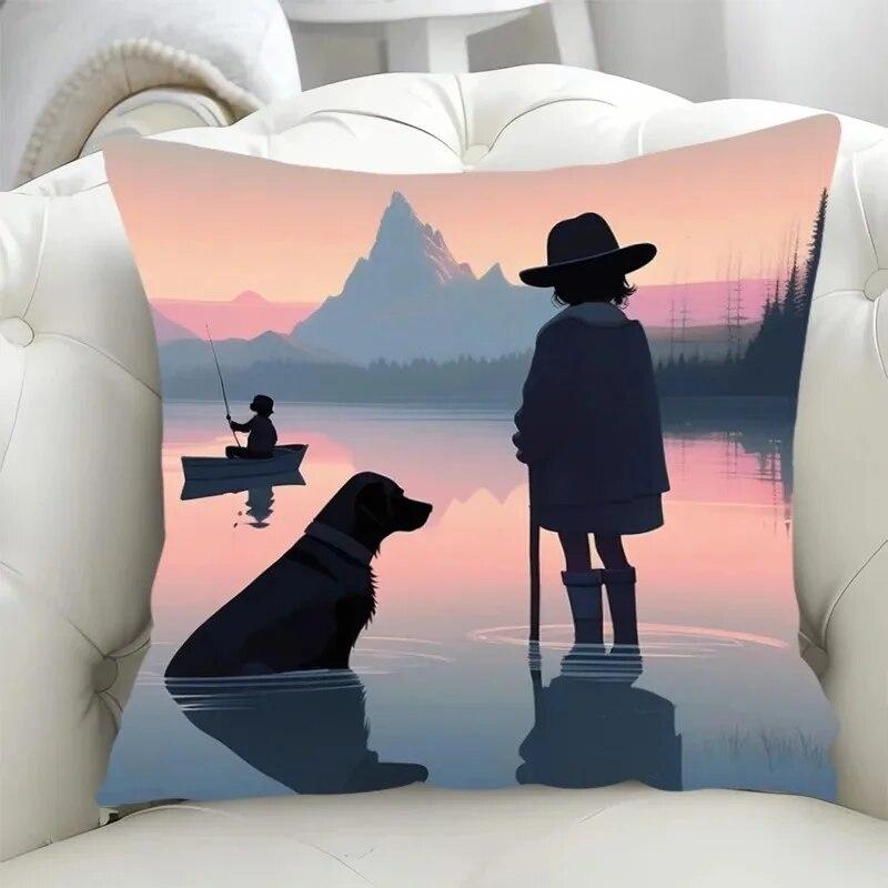 Car Living Room Sofa Cushion Cover Simple Couple Character Scene Pillow Cover Luxury Home Decoration Pillow Cover