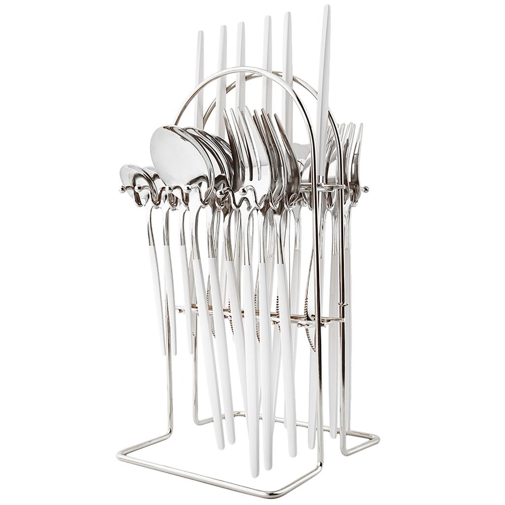 Jankng Gold 24Pcs Western Dinnerware Stainless Steel Daily Cutlery Set Knife Fork Coffee Spoon Tableware Set With Storage Rack