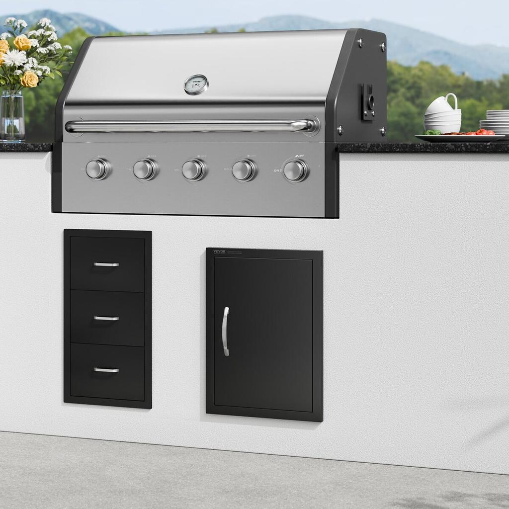 BBQ Access Door, 415x570 Mm Single Outdoor Kitchen Door, Cold Plate Flush Mount Door, Wall Vertical Door with Handle, for BBQ Island, Grilling