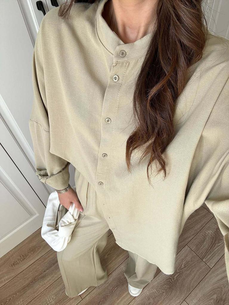 2025 Summer Slimming Short-Sleeve Button Top & Wide-Leg Pants Set