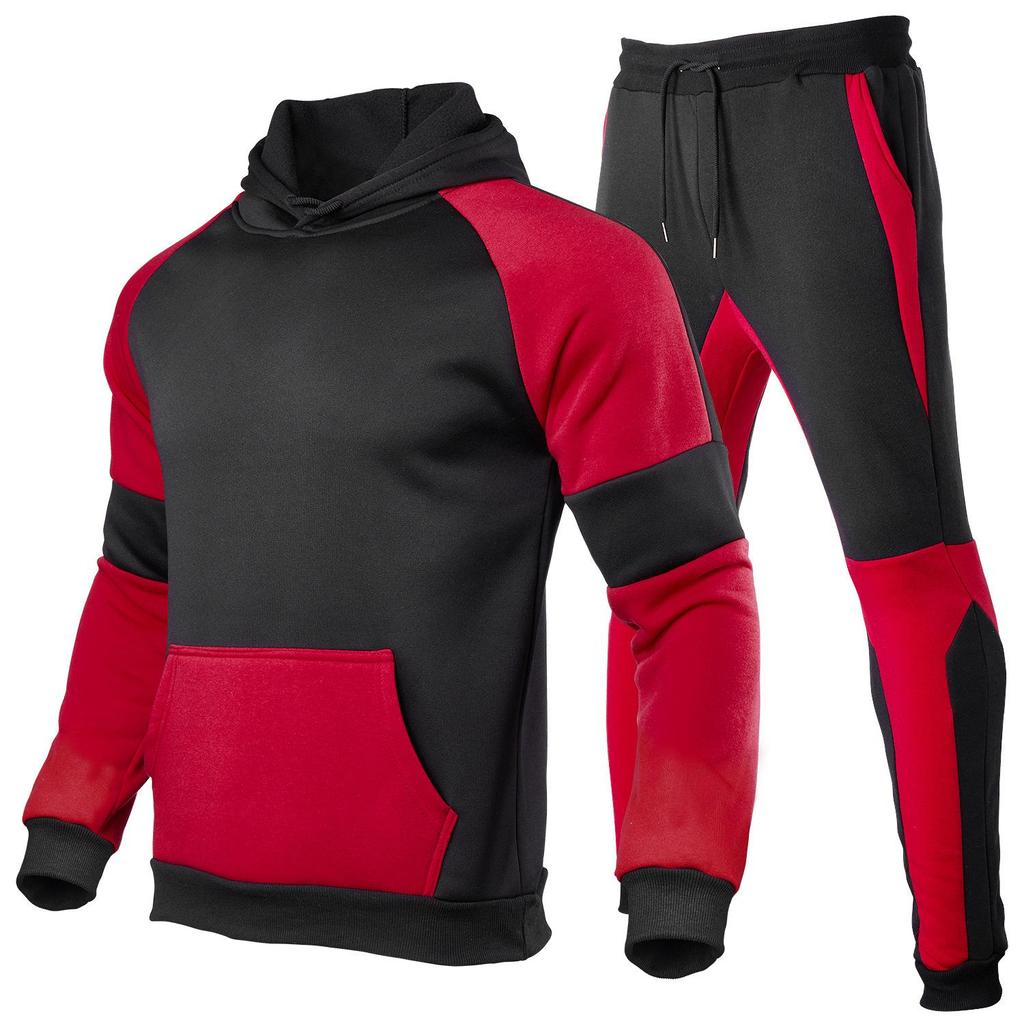 Spring and Autumn Men's Casual Patchwork Hooded Sweatshirt Suit