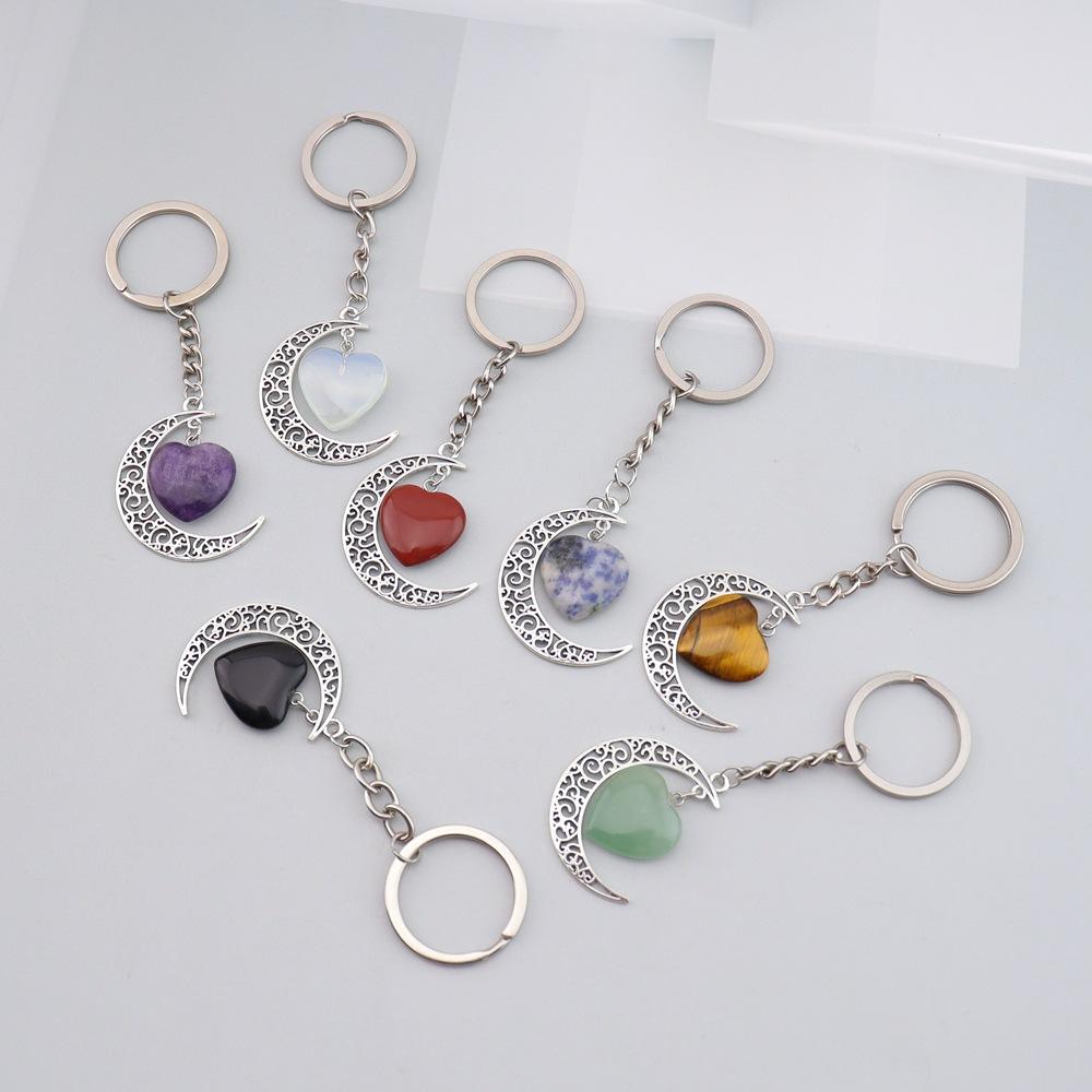 Natural Crystal Stone Love Moon Handmade Winding Pendant Keychain Bag Pendant Love Keyring K69