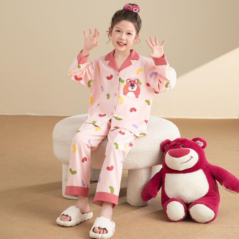 Spring & Autumn Cartoon Pajamas for Girls - Cute Long Sleeve Cardigan Set for Medium & Large Kids
