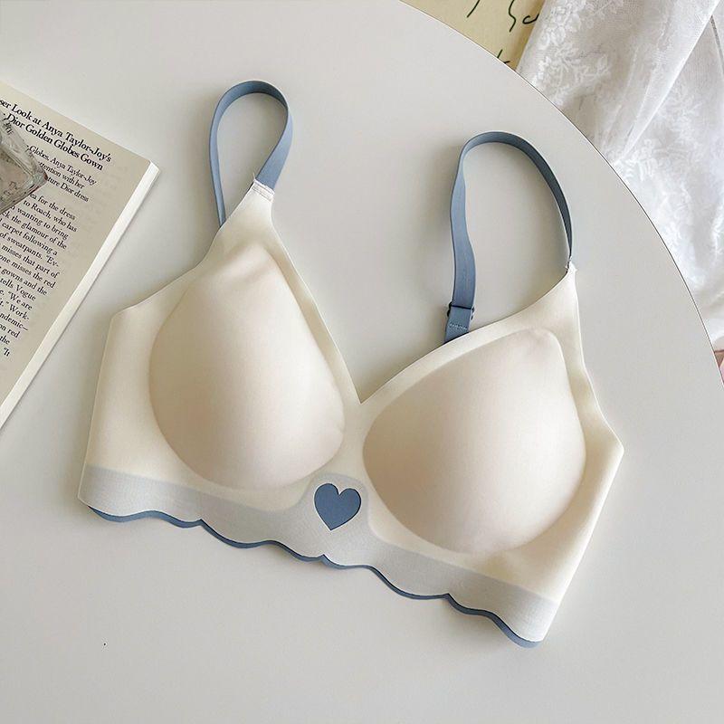 

Милые бюстгальтеры для девочек с рисунком в виде сердца, нижнее белье с подушечками, бюстгальтеры Push Up, женское сексуальное нижнее белье с открытой спиной, беспроводное нижнее белье 32/70AB