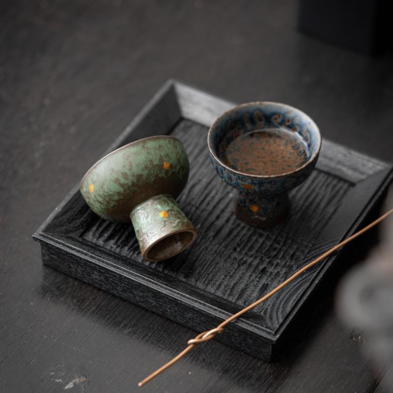 Old Rock Clay Goblet Silver Gilded High Foot Master Cup Bronze Glaze Ceramic Teacup Chinese Kungfu Teaware Tea Bowl Drinkware