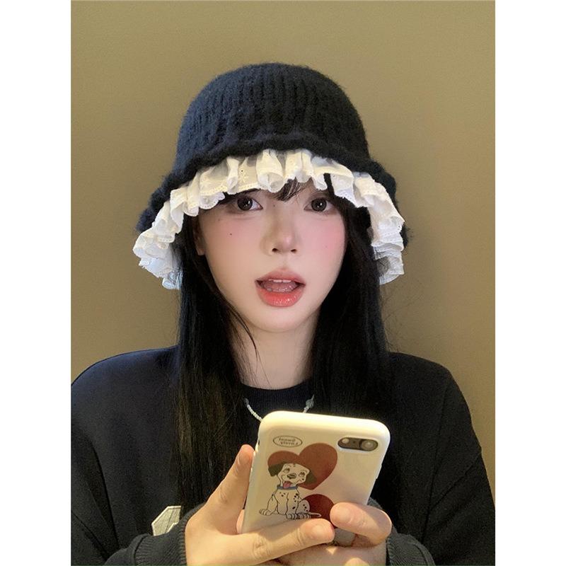 Women S Lace Knit Fisherman Hat Korean Style For Winter Autumn