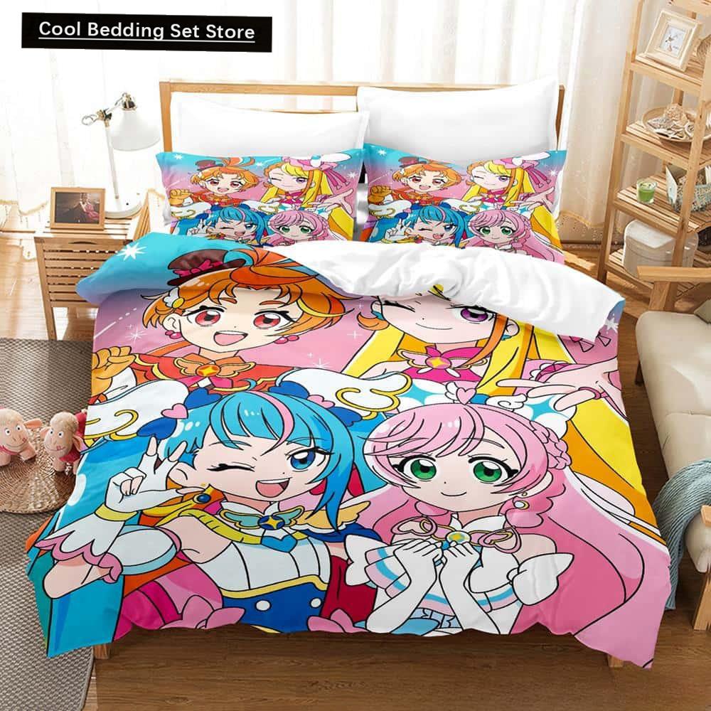 3D Kawaii Anime Hirogaru Sky! Pretty Cure Bettwäsche-Set, Einzelbett, Doppelbett, Queen-Size-Bett, King-Size-Bett, Erwachsenen- und Kinderschlafzimmer, Bettbezug-Sets