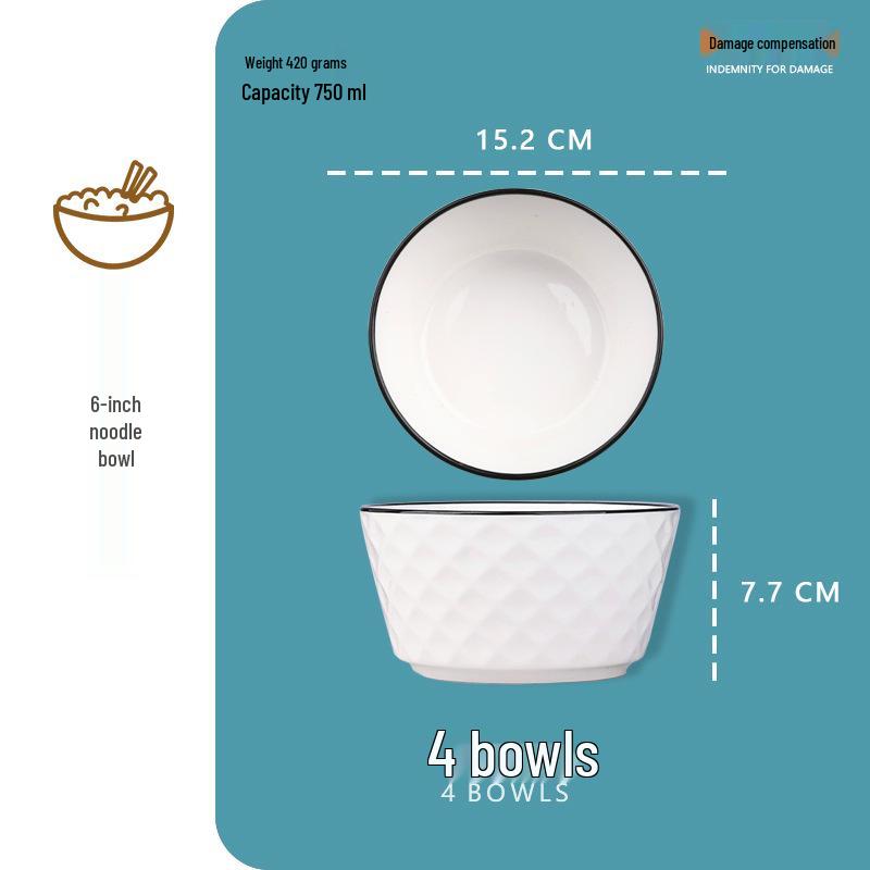 8-Inch Large Ceramic Noodle and Soup Bowl - High-End Household Cutlery for Personal Use