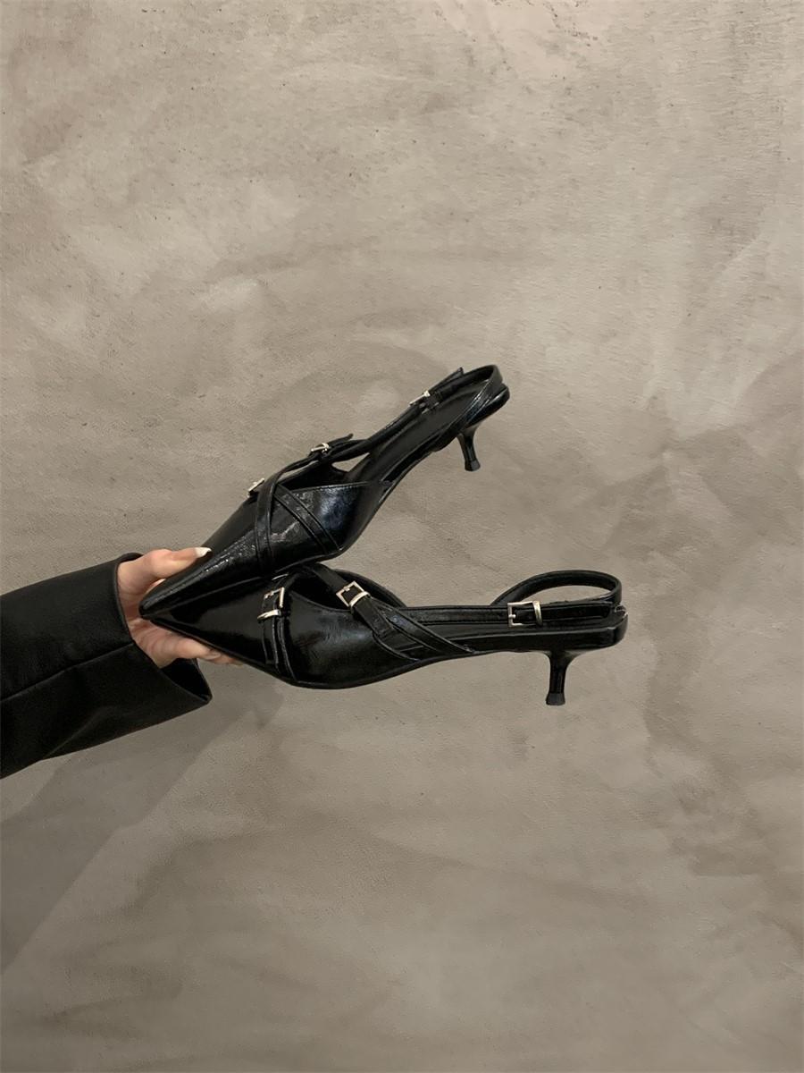 

Босоножки на высоком каблуке с сумкой на союзке, с открытой пяткой и мелким вырезом, женская обувь весна-лето 2025, новые тонкие каблуки, ретро, остроносые, одинарные туфли 41