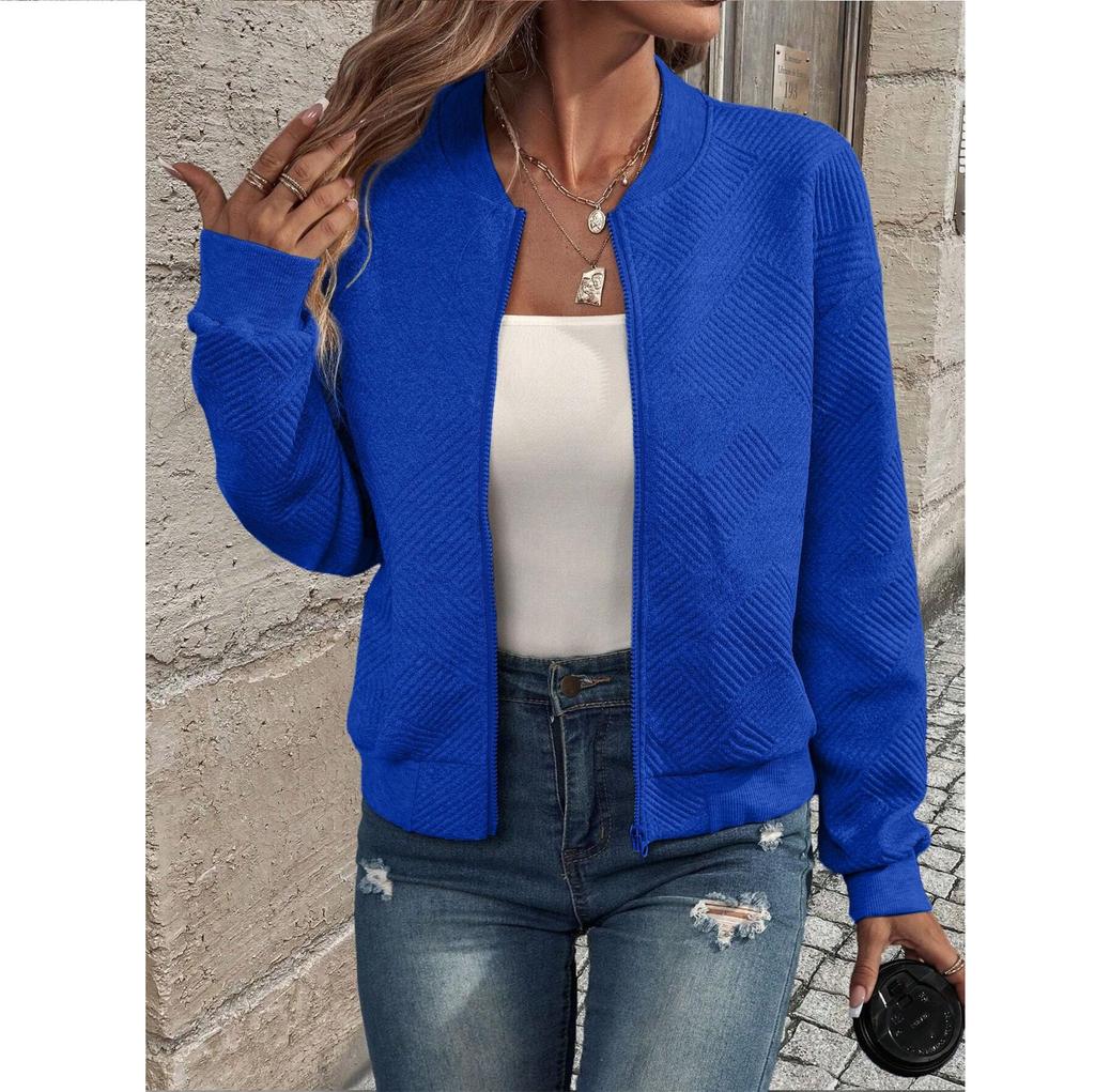 Autumn and Winter Solid Color Zipper Jacket, Baseball Collar, Casual Jacket for Women