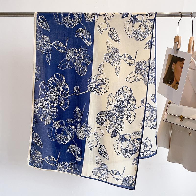 Korean version of the new printed retro cotton and linen silk scarf women s spring and summer thin cotton and linen shawl fashion air-conditioned room 70*180cm